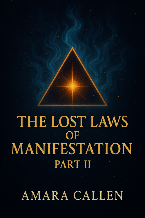 Book cover of 'The Lost Laws of Manifestation Part II' by Amara Callen with a glowing triangle symbol on a dark background.