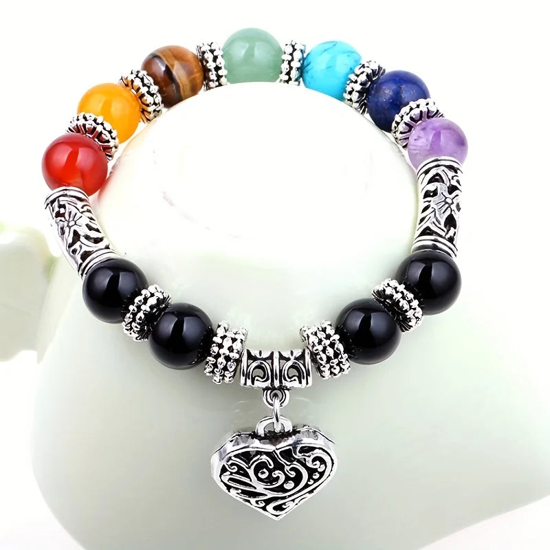 1pc/ 7 Chakra Bracelet Love Pendant Stone Beaded Bracelet Healing Jewelry Gift for Women
