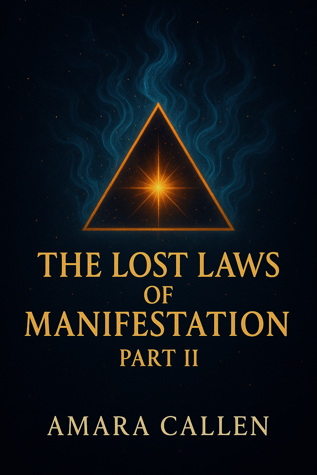 Book cover of 'The Lost Laws of Manifestation Part II' by Amara Callen with a glowing triangle symbol on a dark background.