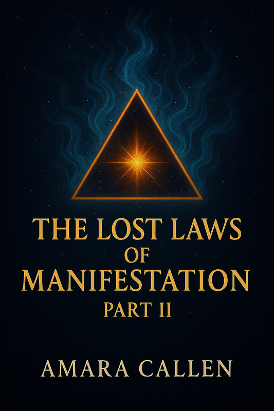 Book cover of 'The Lost Laws of Manifestation Part II' by Amara Callen with a glowing triangle symbol on a dark background.